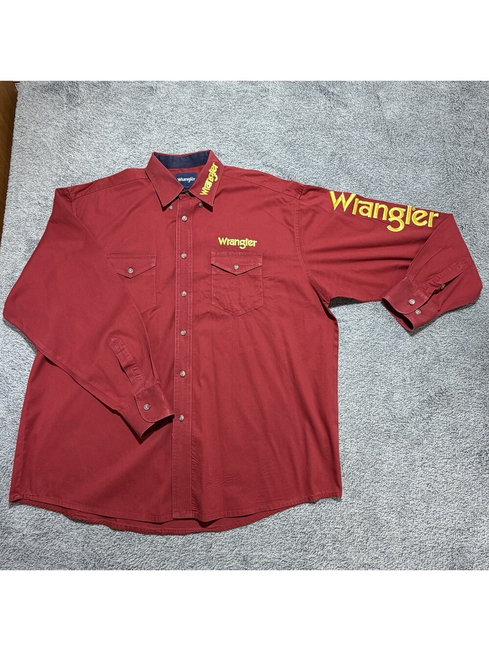 Wrangler Shirt Mens XL Red Rodeo Western Cowboy Embroidered Button Up